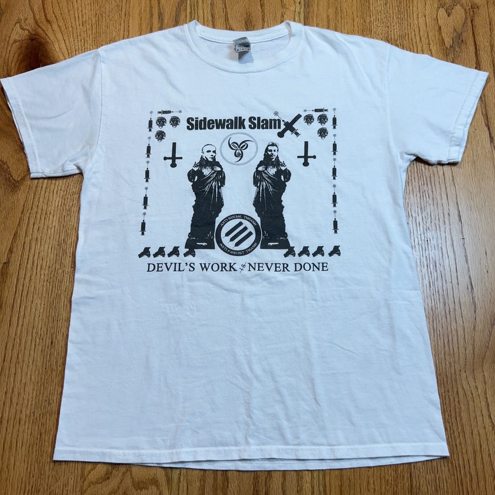 Sidewalk Slam Band Shirt Men's Medium Devils Work Is‎ Never Done Punk Thrash